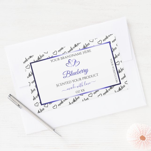 Pegatina Rectangular Black White Word Cloud Product Labels Blue Hearts (Sobre)