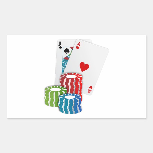 Pegatina Rectangular Blackjack con fichas de póker (Anverso)