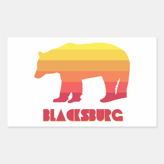 Pegatina Rectangular Blacksburg Virginia Rainbow Bear (Anverso)