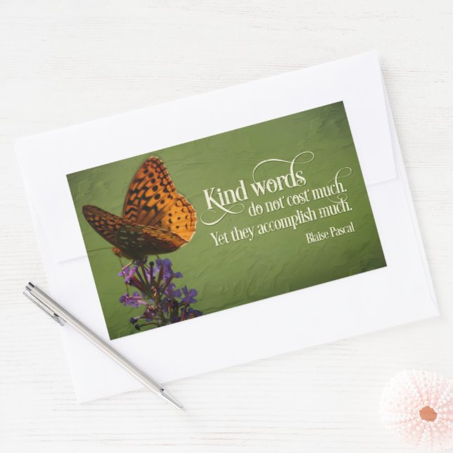 Pegatina Rectangular Blaise Pascal Cita Inspiradora "Amables palabras" (Sobre)