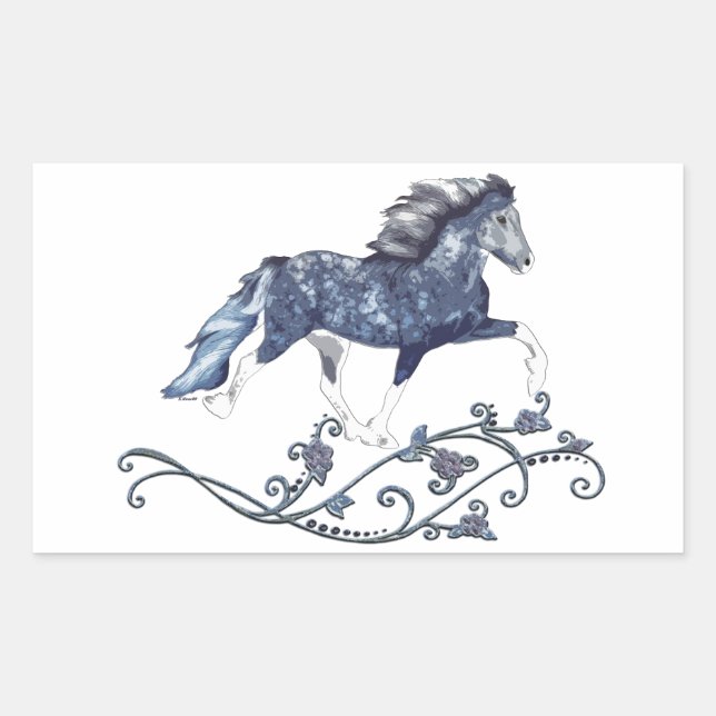 Pegatina Rectangular Blámóða Caballo Islandés Azul (Anverso)