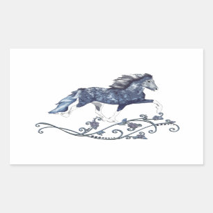Pegatina Rectangular Blámóða Caballo Islandés Azul