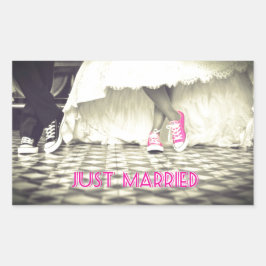 Pegatina Rectangular Blanco negro lindo recién casado