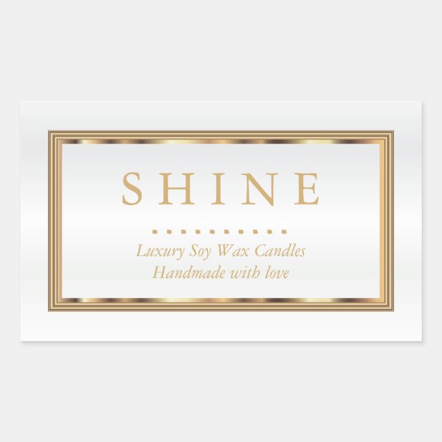 Pegatina Rectangular Blanco y oro Personalizado (Anverso)