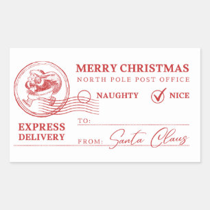 Pegatina Rectangular Blanco Y Rojo Vintage De Santa Claus Navidad 