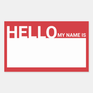 Pegatina Rectangular Blank Moderno Hola Mi Nombre Es Rojo