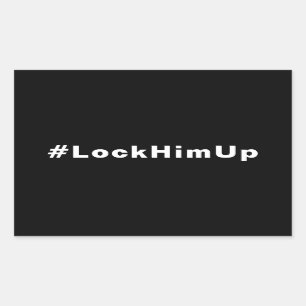 Pegatina Rectangular Bloquearlo #LockHimUp texto blanco negro minimalis