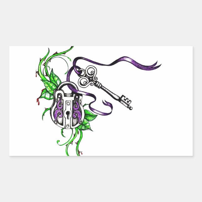 Pegatina Rectangular Bloqueo violeta y diseño de clave (Anverso)