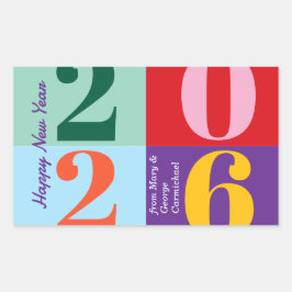 Pegatina Rectangular Bloques Coloridos y Negritas de Año Fiesta de Año 