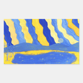 Pegatina Rectangular Blue and Yellow Minimalistic Landscape Stickers