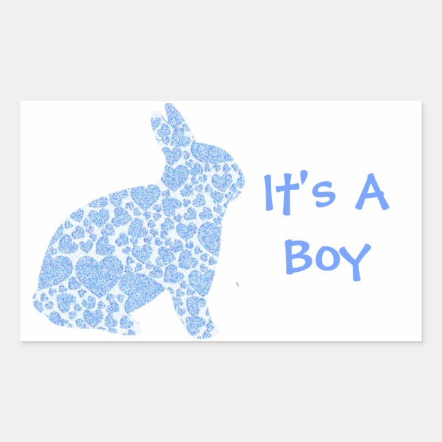 Pegatina Rectangular Blue Bunny It's a Boy (Anverso)