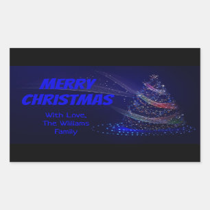 Pegatina Rectangular Blue Christmas Stars String de luces elegantes