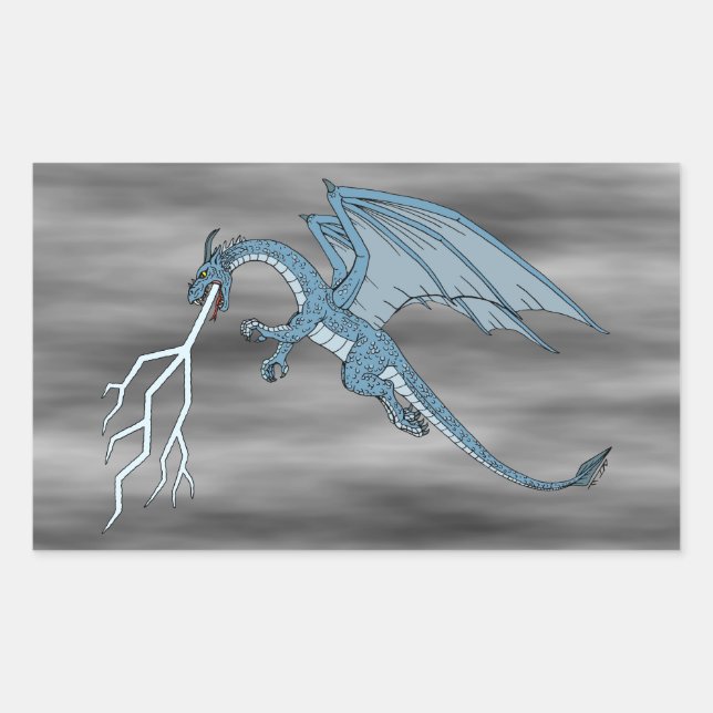 Pegatina Rectangular Blue Dragon Spitting Lightning (Anverso)