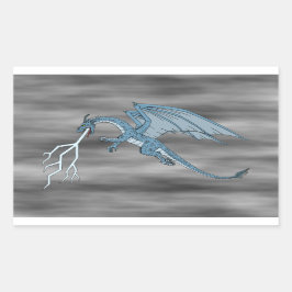 Pegatina Rectangular Blue Dragon Spitting Lightning