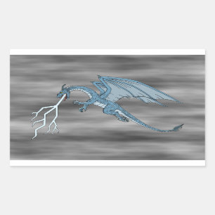Pegatina Rectangular Blue Dragon Spitting Lightning