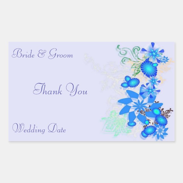 Pegatina Rectangular Blue Floral Deco WeddingGracias (Anverso)