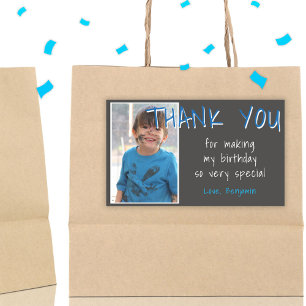 Pegatina Rectangular Blue Gray Birthday Boy Foto Gracias Favor