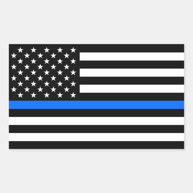 Pegatina Rectangular "BLUE LINE FINO en BANDERA " (Anverso)