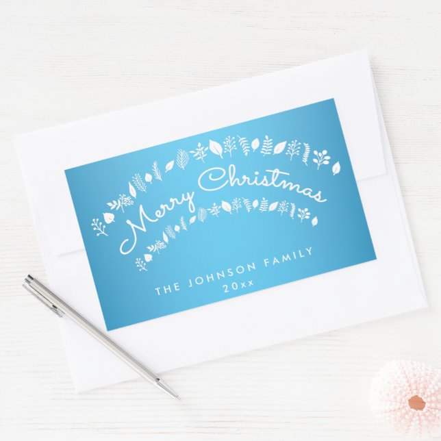 Pegatina Rectangular Blue Merry Christmas Rectangle Pegatinas (Sobre)