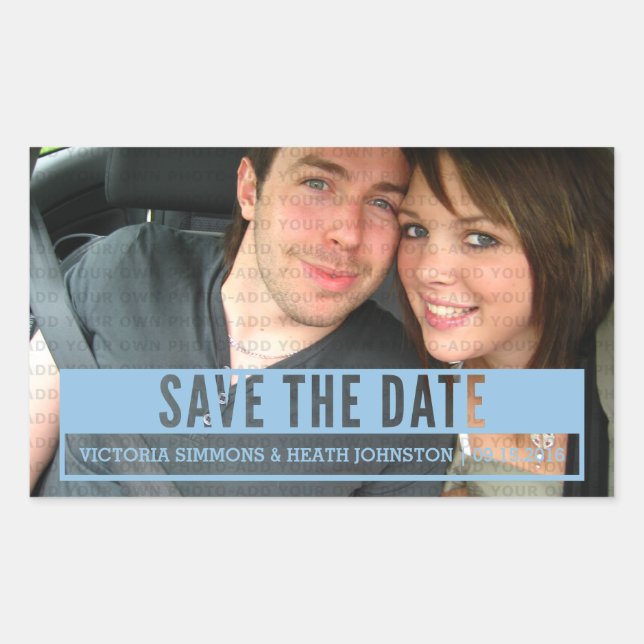 Pegatina Rectangular Blue Modern Cut Out Save the Date Pegatinas (Anverso)