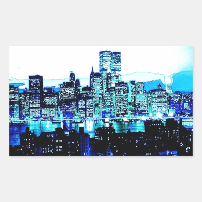 Pegatina Rectangular Blue New York (Anverso)