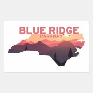 Pegatina Rectangular Blue Ridge Parkway North Carolina Map