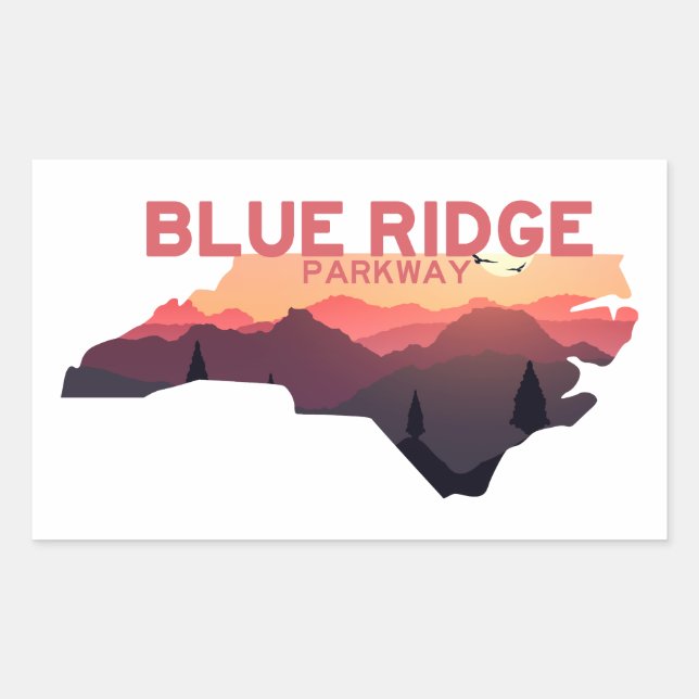 Pegatina Rectangular Blue Ridge Parkway North Carolina Map (Anverso)