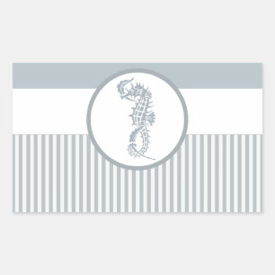 Pegatina Rectangular Blue Seahorse Blue Classic Nautical Elegant