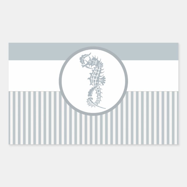 Pegatina Rectangular Blue Seahorse Blue Classic Nautical Elegant (Anverso)