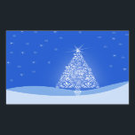 Pegatina Rectangular Blue White Merry Christmas Tree Stars Night Light<br><div class="desc"></div>