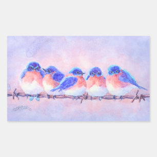 Pegatina Rectangular BLUEBIRDS en un ALAMBRE de SHARON SHARPE