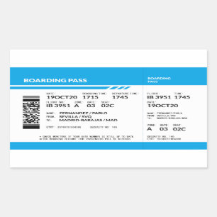 Pegatina Rectangular Boarding Pass (blue)