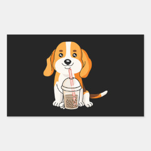 Pegatina Rectangular Boba Tea Kawaii Japonés Anime Beagle Lover Regalo