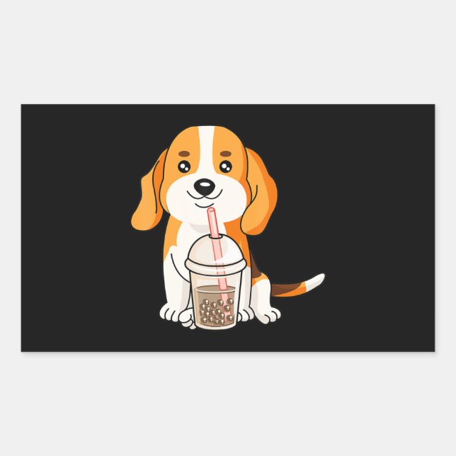 Pegatina Rectangular Boba Tea Kawaii Japonés Anime Beagle Lover Regalo (Anverso)