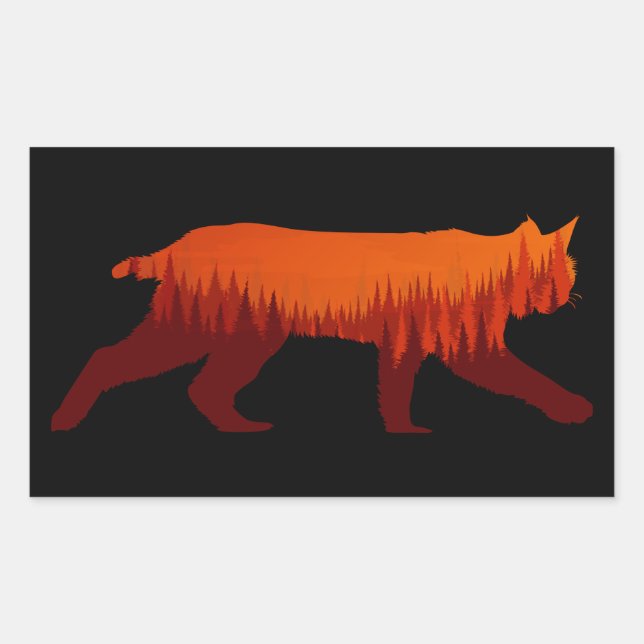 Pegatina Rectangular Bobcat Lynx Forest Tree Landscape WilderSun (Anverso)