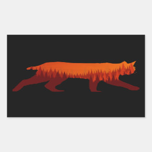 Pegatina Rectangular Bobcat Lynx Forest Tree Landscape WilderSun