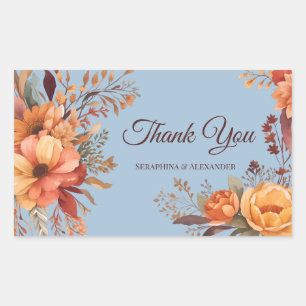 Pegatina Rectangular Boda Agradecimiento Floral Rústico Acuarela Otoño