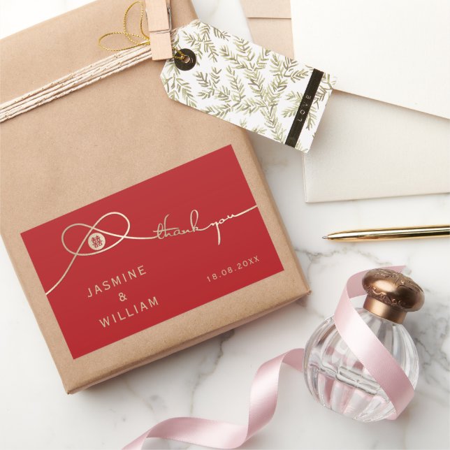 Pegatina Rectangular Boda chino de doble felicidad de unión de nudos do (Regalar)