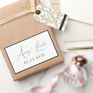 Pegatina Rectangular Boda con guión clásico moderno con borde blanco y