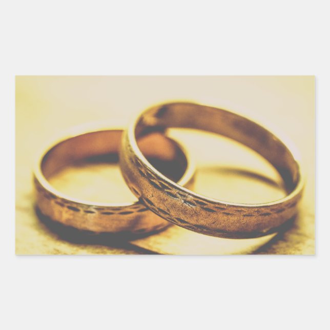 PEGATINA RECTANGULAR BODA DE BANDAS DE BODA DE ORO (Anverso)