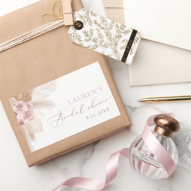 Pegatina Rectangular Boda de Campo con Hierba de Pampas (Regalar)