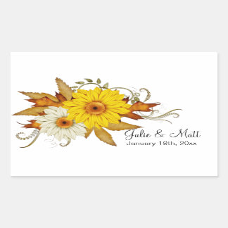 Pegatina Rectangular Boda de Flores de la temporada de otoño blanco y a