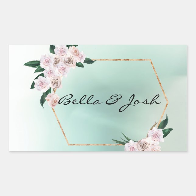 Pegatina Rectangular Boda de flores de rosa rosa suave (Anverso)