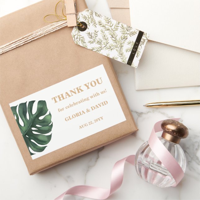 Pegatina Rectangular Boda de hoja de palma tropical (Regalar)