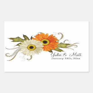 Pegatina Rectangular Boda de las flores de otoño de Beige y Naranja