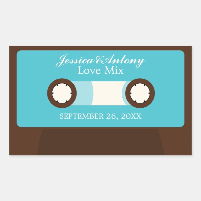 Pegatina Rectangular Boda de mixtape retro (Anverso)