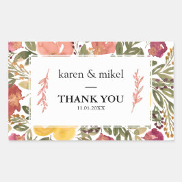 Pegatina Rectangular Boda de pintura de florecimiento botánico