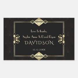 Pegatina Rectangular Boda del Luxury Royal Gold Black Art Deco de los a