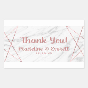 Pegatina Rectangular Boda del Triángulo de Oro Rosa de Mármol Blanco Gr
