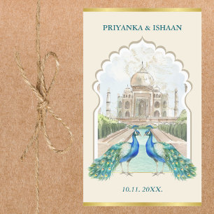 Pegatina Rectangular Boda estético del Taj Mahal de Oro Peacock Indio